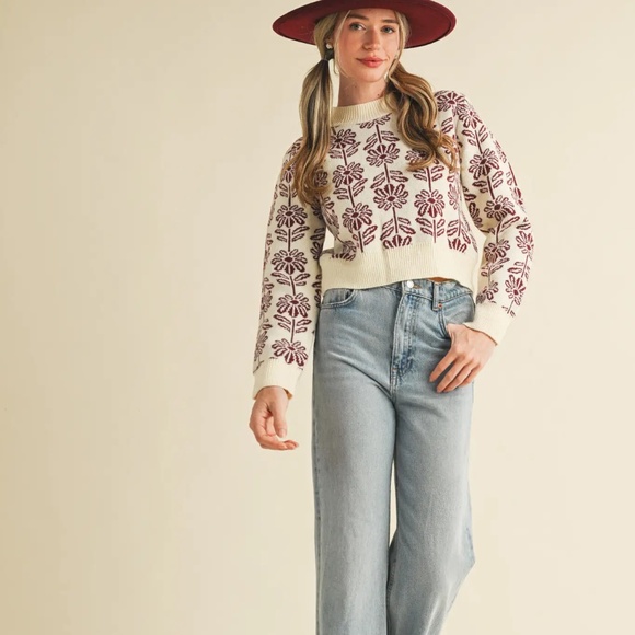 NWT Floral Pattern Knit Sweater - Picture 7 of 9